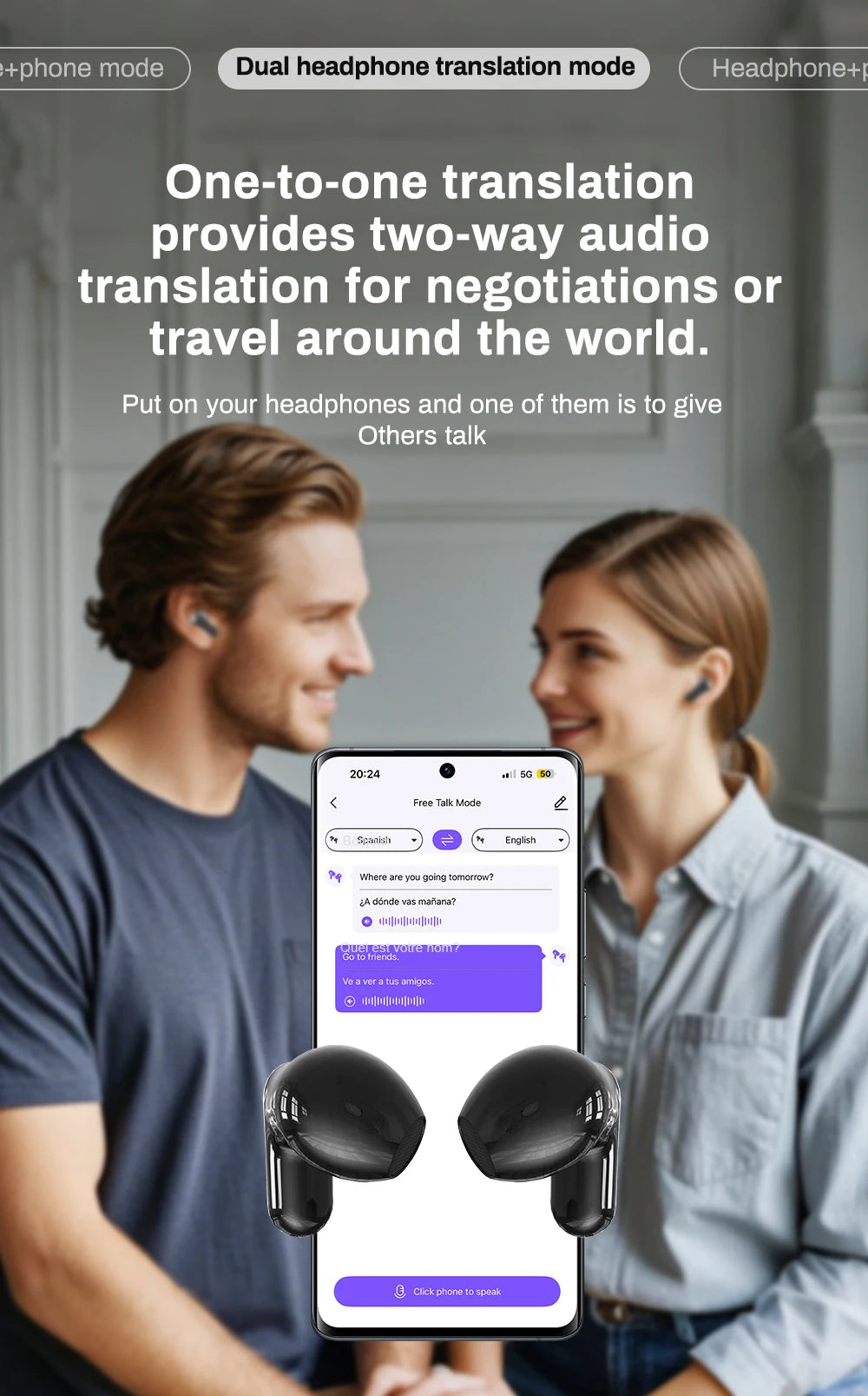 Wireless AI Translator Earbuds – Bluetooth 6.0 Waterproof with Long Battery Life